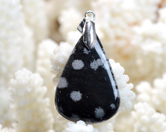 28 Carat Snowflake Obsidian - Natural Stone Cabochon Pendant - USA / EK42