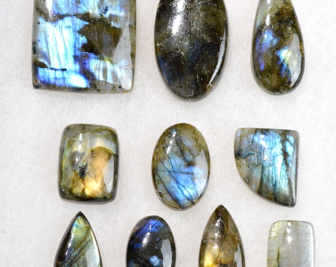 Lot of 10x Labradorite 402 carats - natural stone cabochon - Madagascar / FN7