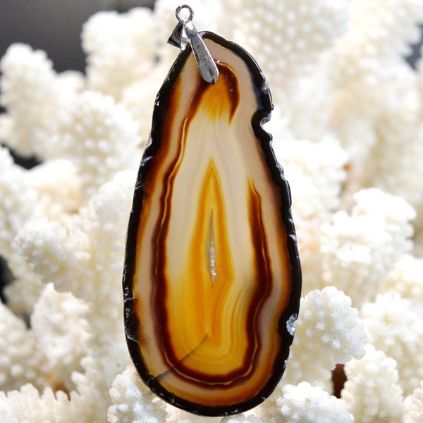 Agate 143 carats - pendentif tranche pierre naturelle - Brésil / EW5