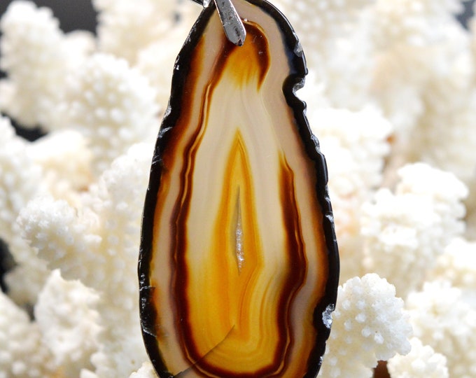 Agate 143 carats - pendentif tranche pierre naturelle - Brésil / EW5