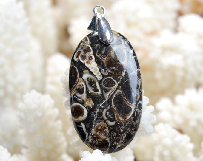 Turritella agate 40 carats - natural stone cabochon pendant - USA // DV38