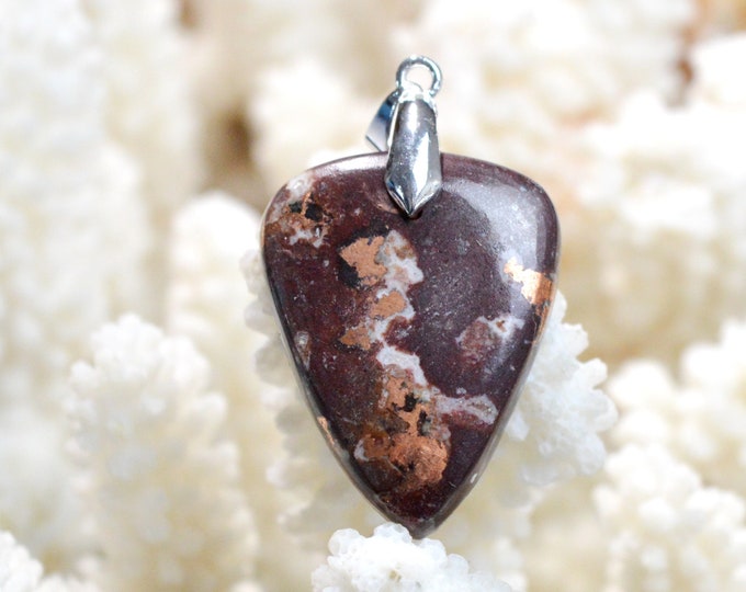 Native Copper & Dolomite 40 carats - natural stone cabochon pendant - Michigan, USA / EJ23