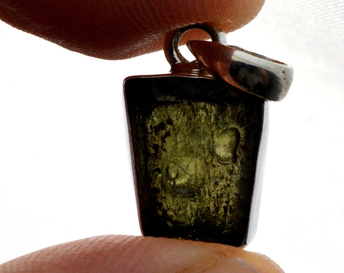 Moldavite - 12.5 carats - pendentif pierre naturelle - République Tchèque - Argent 925