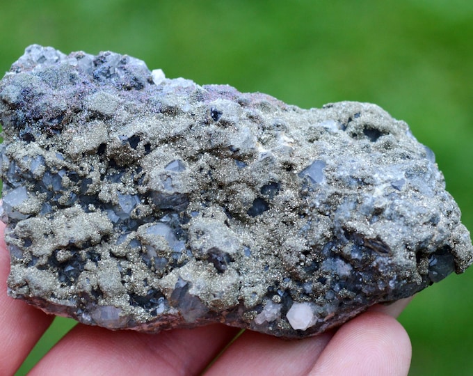 Quartz Chalcopyrite & Calcite on Fluorite 177 grams - Bou Nahas Mine, Oumjrane mining area, Alnif Cercle, Drâa-Tafilalet Region, Morocco