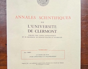 Scientific Annals of the University of Clermont - Doctoral Thesis in Sciences - The Chaîne des Puys - Guy Camus - 1975 - Used
