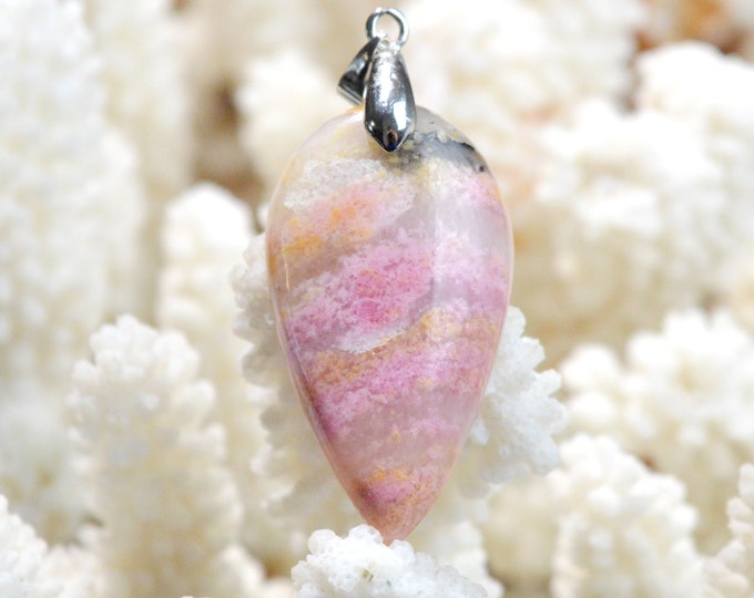 Rhodonite & Quartz 39 carats - natural stone cabochon pendant - Italy / FF47 - RARE