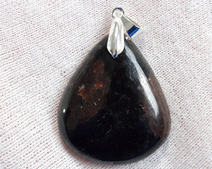 Grenat Spessartine & Tourmaline Schorl 78 carats - pendentif cabochon pierre naaturelle - Pakistan / ER42