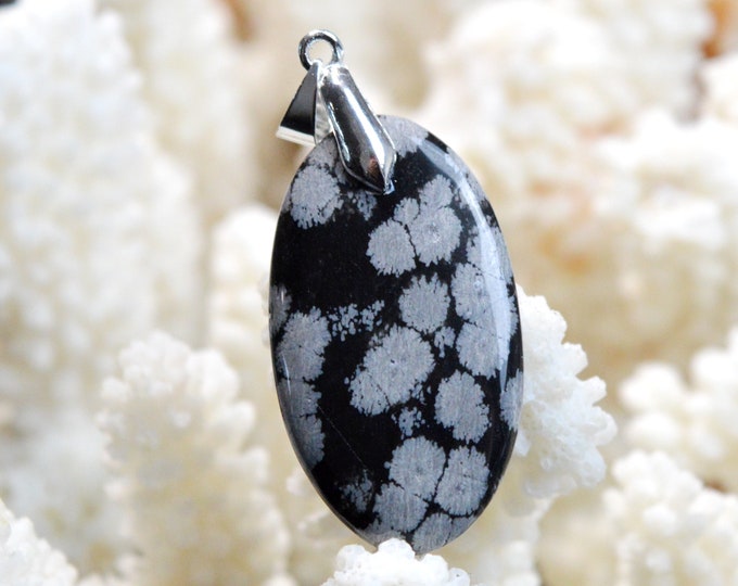 28 Carat Snowflake Obsidian - Natural Stone Cabochon Pendant - USA / EK40