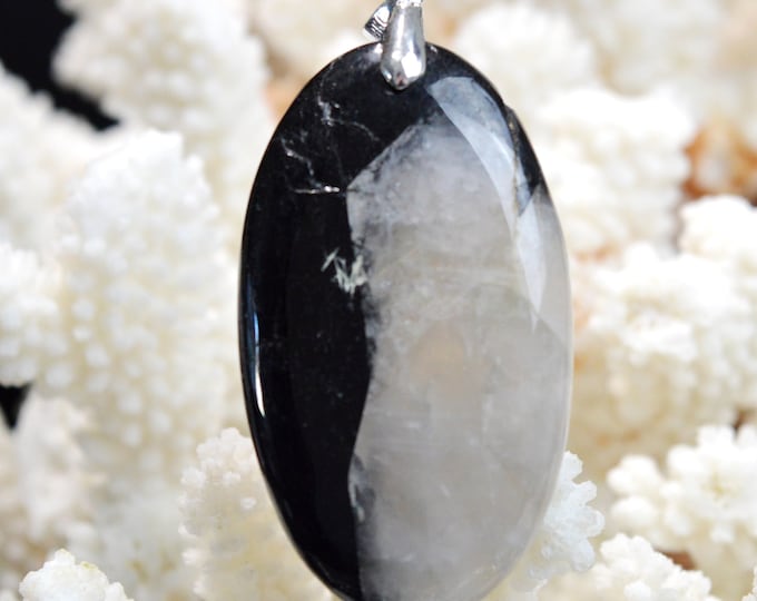 Quartz & tourmaline noire 157 carats - pendentif cabochon pierre naturelle - Brésil // CP66