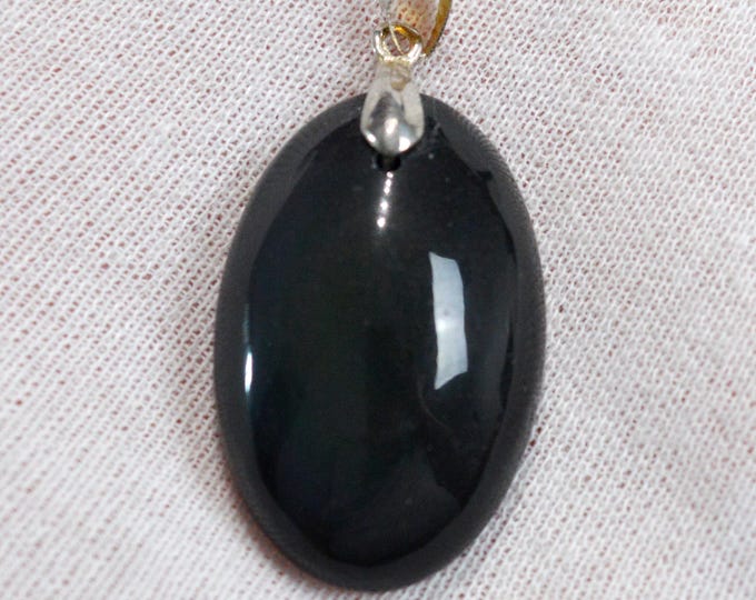 66 carat black obsidian - natural stone cabochon pendant - Mexico /FU84
