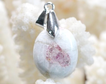 Quartz & pink tourmaline 24 carats - natural stone cabochon pendant - Taquaral, Brazil / FX46