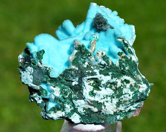 Chrysocolla after Malachite after Anhydrite & quartz - 270 grams - Tenke-Fungurume area, Lualaba, DR Congo