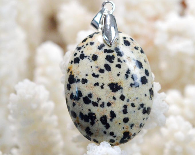 Jaspe dalmatien 44 carats - pendentif cabochon pierre naturelle - Mexique / FT83