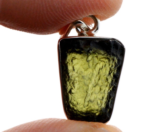 Moldavite - 13.5 carats - pendentif pierre naturelle - République Tchèque - Argent 925