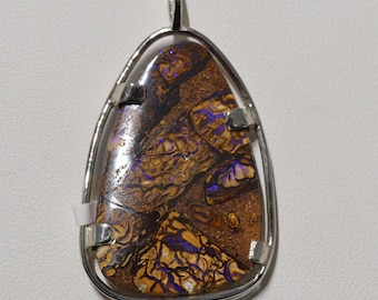 Opal - 39 Carat Yowah Boulder Opal Silver Pendant - Natural Opal Silver Pendant