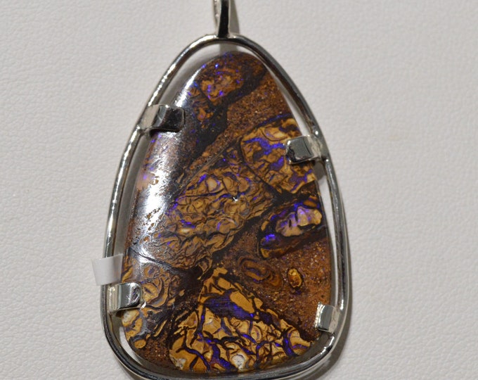 Opal - 39 Carat Yowah Boulder Opal Silver Pendant - Natural Opal Silver Pendant