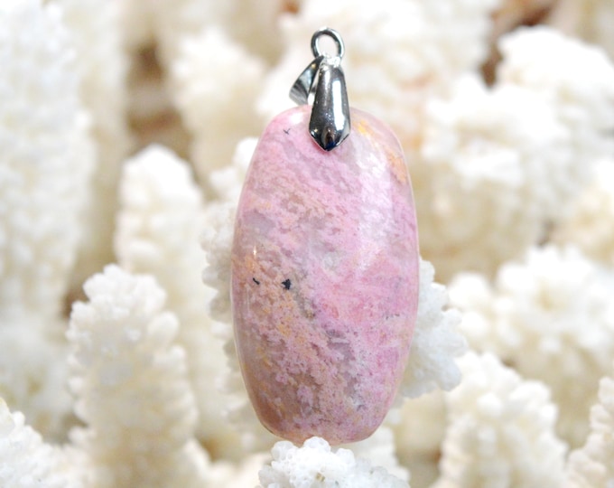 Rhodonite & Quartz 49 carats - natural stone cabochon pendant - Italy / FF43 - RARE