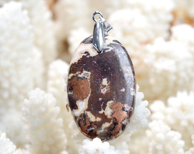 Native Copper & Dolomite 49 carats - natural stone cabochon pendant - Michigan, USA / EJ20