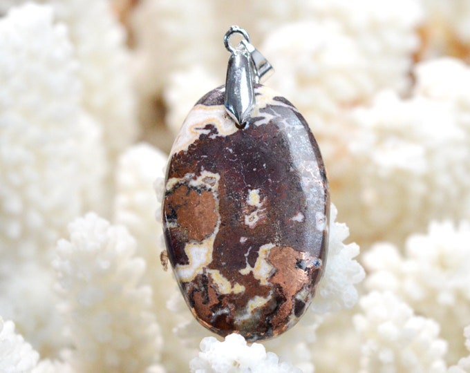 Native Copper & Dolomite 49 Carat - Natural Stone Cabochon Pendant - Michigan, USA / EJ20