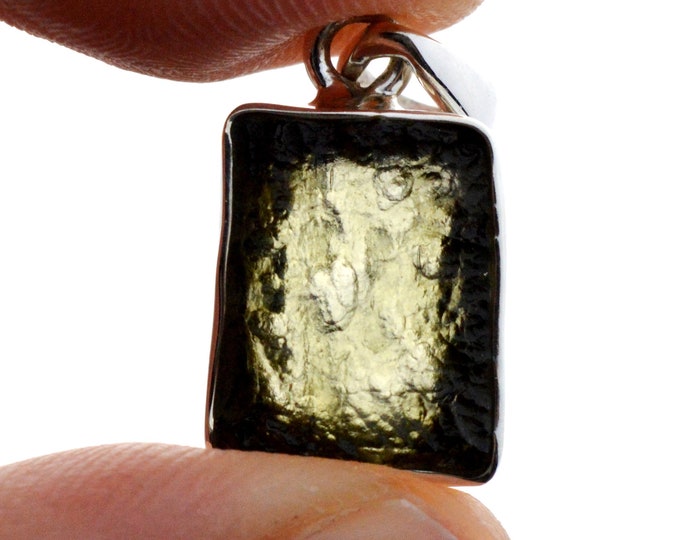 Moldavite - 12 carats - pendentif pierre naturelle - République Tchèque - Argent 925