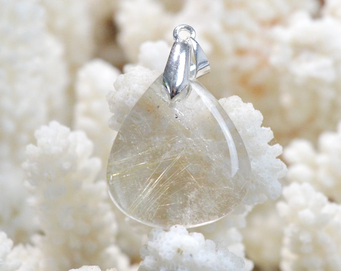 32 carat rutilated quartz - natural stone cabochon pendant - Brazil / FK31