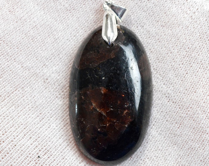 Grenat Spessartine & Tourmaline Schorl 82 carats - pendentif cabochon pierre naaturelle - Pakistan / ER25