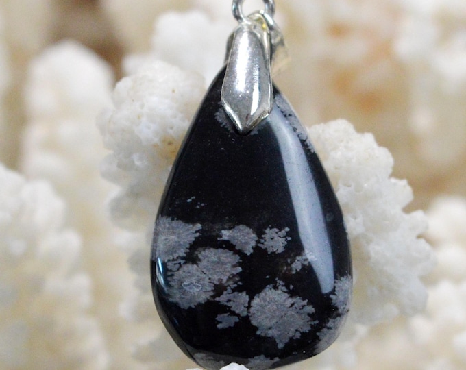 21 Carat Snowflake Obsidian - Natural Stone Cabochon Pendant - USA / FU29