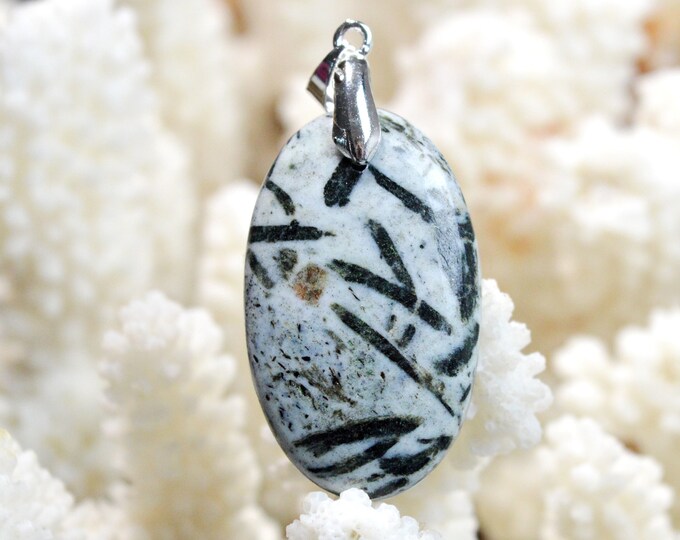 Hornblende & Almandine Garnet 42 carats - natural stone cabochon pendant - Austria / EF86