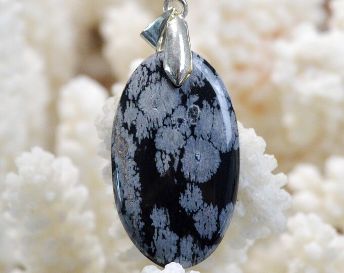 26 Carat Snowflake Obsidian - Natural Stone Cabochon Pendant - USA / FU19