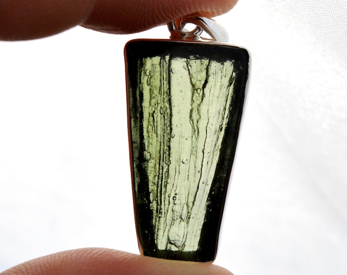 Moldavite - 25.5 carats - pendentif pierre naturelle cabochon - République Tchèque - Argent 925