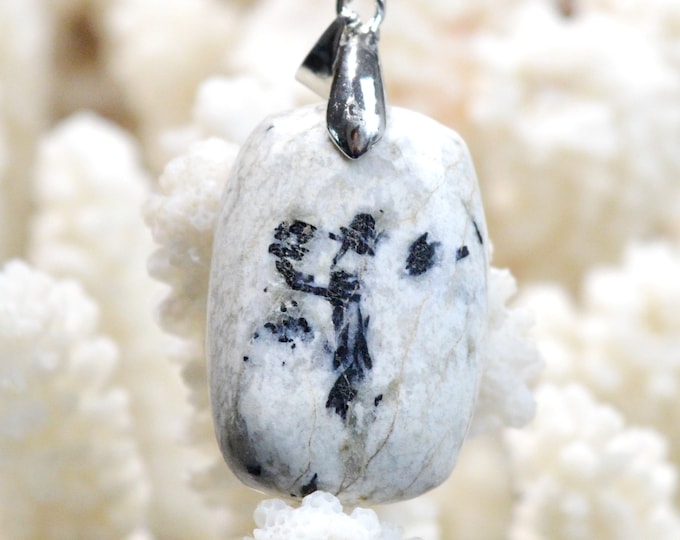 Tourmaline noire & Quartzite 36 carats - pendentif cabochon pierre naturelle - Italie / FF87 - RARE
