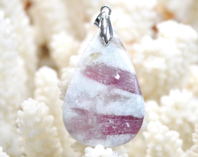 Quartz & pink tourmaline 46 carats - natural stone cabochon pendant - Taquaral, Brazil / EO35