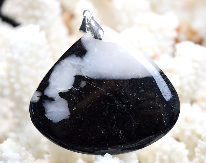 Quartz & tourmaline noire 185 carats - pendentif cabochon pierre naturelle - Brésil // CP65