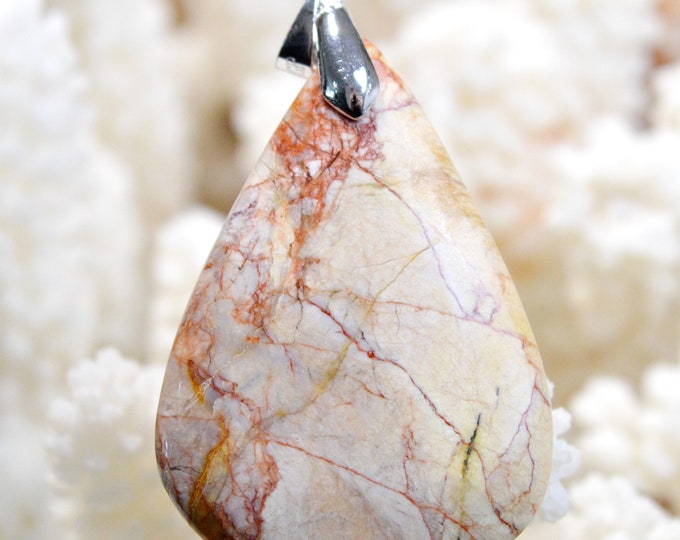 58 carat brecciated jasper - natural stone cabochon pendant - India // BU33