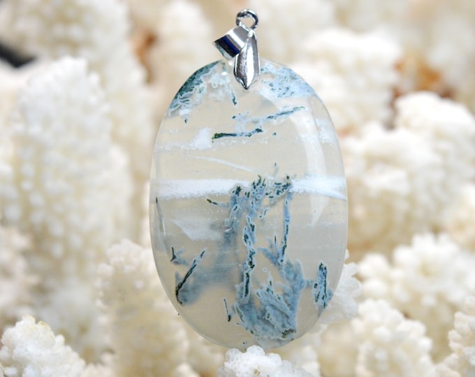 90 carat moss agate - natural stone cabochon pendant - Indonesia / FA7