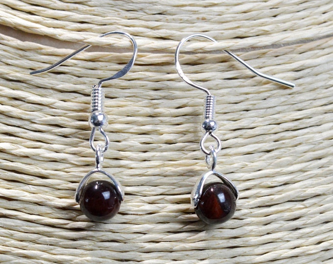 Bull's eye - 6mm pearl dangling earrings - 925 silver