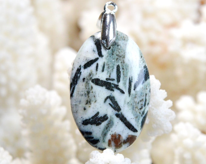 Hornblende & Almandine Garnet 36 carats - natural stone cabochon pendant - Austria / EF88