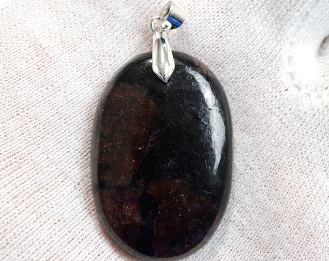 Grenat Spessartine & Tourmaline Schorl 106 carats - pendentif cabochon pierre naaturelle - Pakistan / ER30