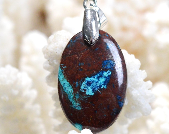 Shattuckite & Goethite 29 carat - natural stone cabochon pendant - Opuwo Rural, Kunene Region, Namibia / FZ60