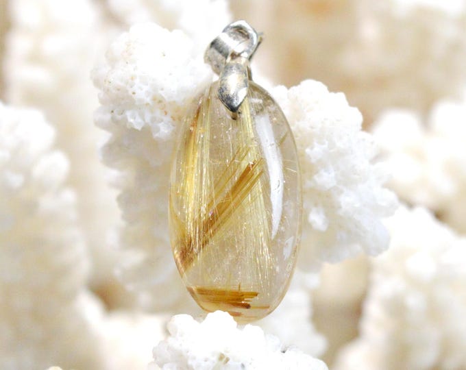 12.2 carat rutilated quartz - natural stone cabochon pendant - Brazil / GA40