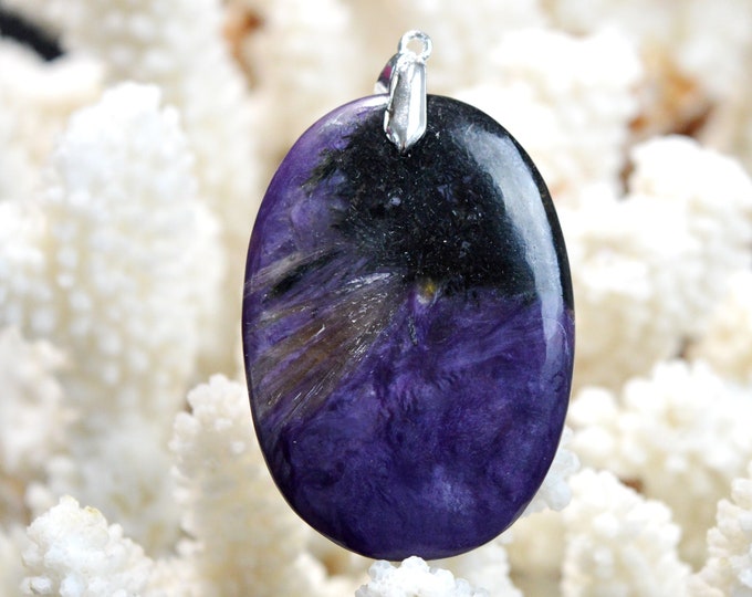 Charoite 92 carats - pendentif cabochon pierre naturelle - Russie / ED63