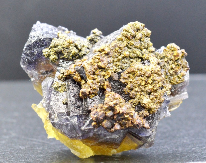 Fluorite & Chalcopyrite 89 grams - Bergmännisch Glück Flacher vein, Frohnau, Erzgebirgskreis, Saxony, Germany