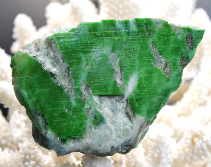 Slice - Jade Omphacite var. chrome omphacite 256 grams - Pellice Valley, Metropolitan City of Turin, Piedmont, Italy