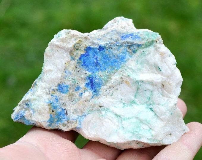 Azurite & Malachite Barite 740 grams - La Sanguinede mine, Montdardier, Le Vigan, Gard, Occitanie, France