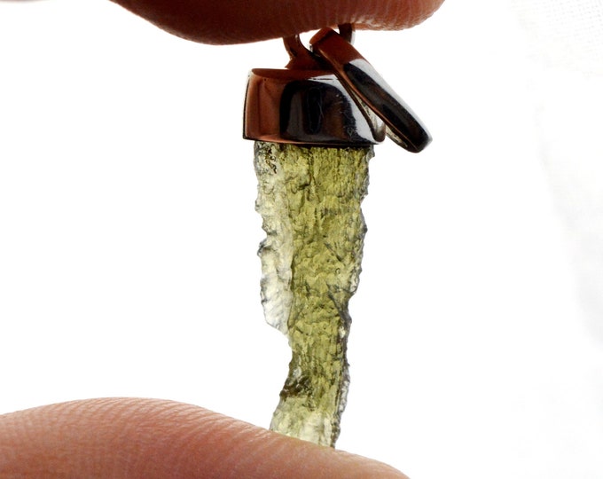 Moldavite - 7 carats - pendentif pierre naturelle - République Tchèque - Argent 925