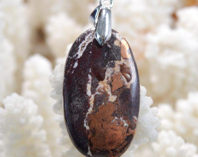 Native Copper & Dolomite 50 Carat - Natural Stone Cabochon Pendant - Michigan, USA / FT89