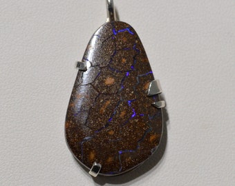 Opal - 34 Carat Yowah Boulder Opal Silver Pendant - Natural Opal Silver Pendant