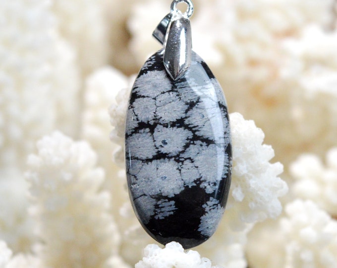 25 Carat Snowflake Obsidian - Natural Stone Cabochon Pendant - USA / EK54