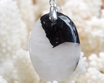 Quartz & tourmaline noire 65 carats - pendentif cabochon pierre naturelle - Brésil // CP99