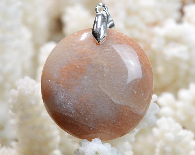 Pierre de lune pêche 60 carats - pendentif cabochon pierre naturelle - Inde / FM72